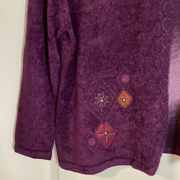 Moffi Women's Sweater Purple Shades Knit Crew Neck Size XL Beads Goth Casual - Picture 4 of 8